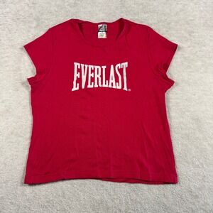 Everlast Womens‎ Red Ribbed Cotton Graphic T-Shirt XL Made in USA Short Sleeve